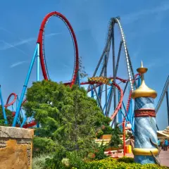 Montaña rusa en PortAventura, ideal para niños y adultos. ¡Diversión garantizada!