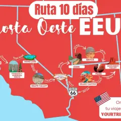 Mapa de la ruta 10 días por la costa oeste de EEUU, con San Francisco, Yosemite, Las Vegas, Zion, Bryce, Page, Grand Canyon y Monument Valley.
