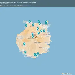 Mapa interactivo con puntos de interés para saber qué ver en Las Palmas de Gran Canaria en 7 días, incluyendo Agaete, Teror y Mogán.