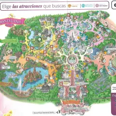 Mapa de Disneyland Paris con atracciones numeradas. Consejos para disfrutar al máximo tu visita.