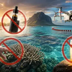 Prohibido vapear, tocar corales y traer drones o pastillas. Protege la belleza de Isla Mauricio de estos peligros.