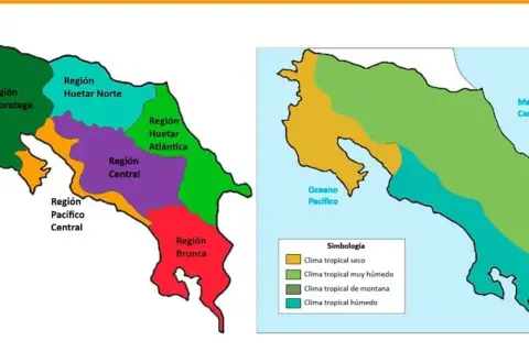 Mapas de Costa Rica con regiones y climas. Ideal para planificar la mejor época para viajar a Costa Rica.