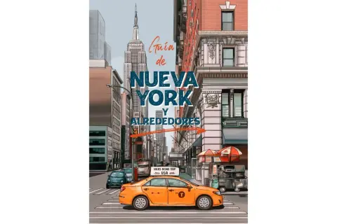 Guía de Nueva York y alrededores. Un taxi amarillo cruza la calle con el Empire State de fondo, ¡ideal para tu visita nueva york!