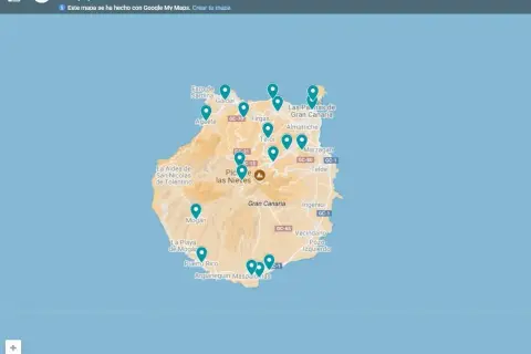 Mapa interactivo con puntos de interés para saber qué ver en Las Palmas de Gran Canaria en 7 días, incluyendo Agaete, Teror y Mogán.