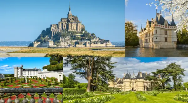 Mont Saint-Michel y otros castillos icónicos de la ruta de los castillos Francia, con jardines y paisajes impresionantes.