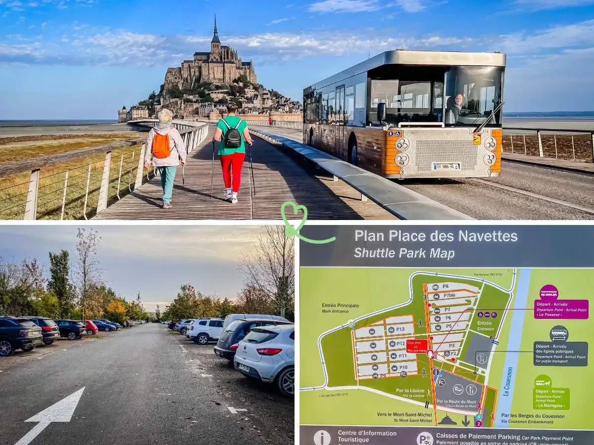 Para saber c&oacute;mo llegar a Mont Saint-Michel, observa el mapa del aparcamiento y las lanzaderas.
