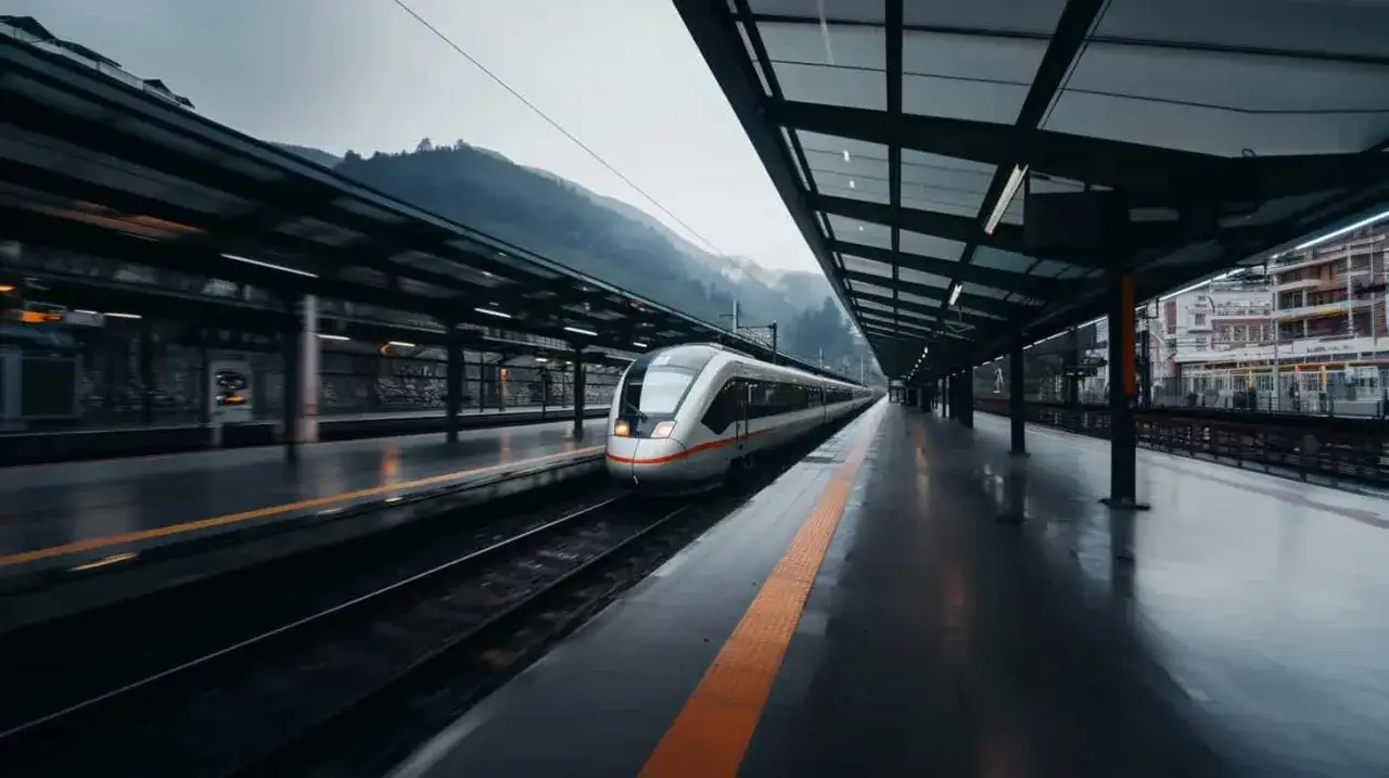 Tren de alta velocidad en estaci&oacute;n, listo para el viaje de Bruselas a Amberes.